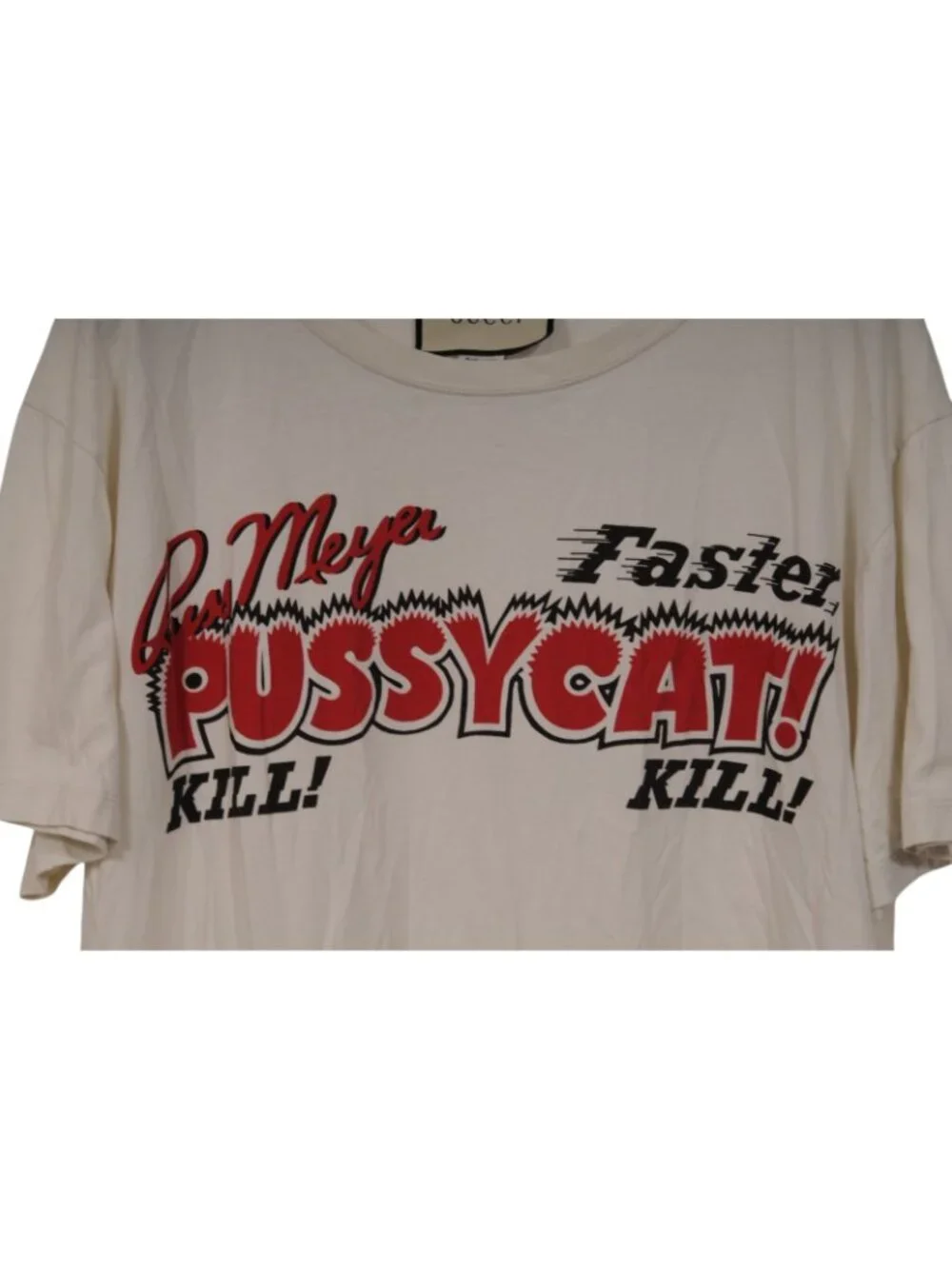 Gucci Mens Russ Meyer Faster Pussycat T Shirt Size Medium Beige Red Short Sleeve